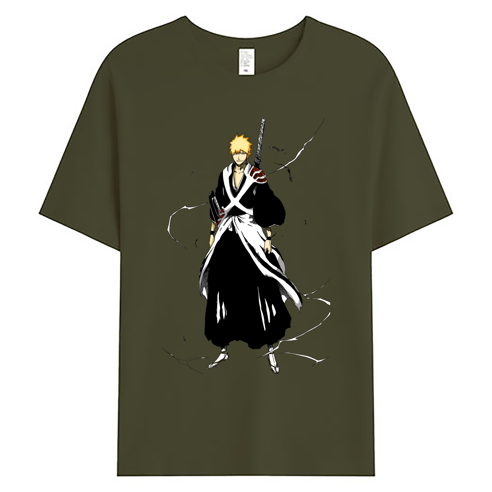 （画像用） ブリーチ 黒崎一護（くろさき いちご）BLEACH Kurosaki Ichigo 綿100％ メンズ半袖Tシャツ｜肌触りやわらか＆通気性